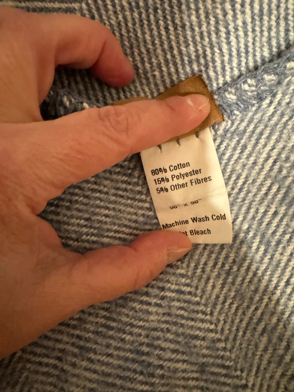 Soft Cotton Mix Herringbone Blanket - Light Blue & Cream - Picture 2 of 3